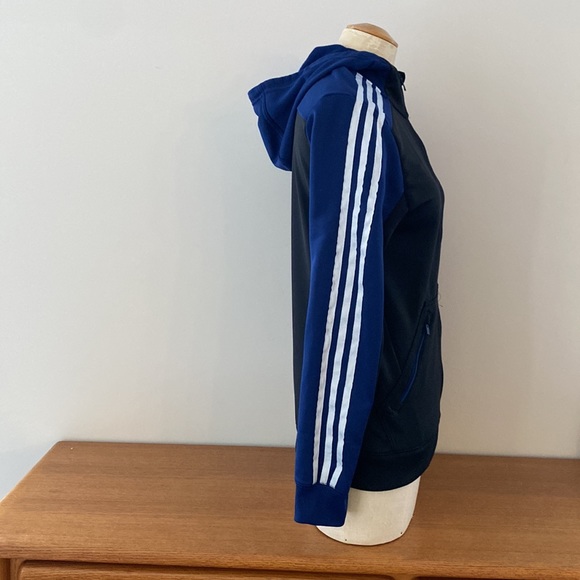 Adidas black and royal blue Climalite training jacket with hood. Girl’s Large. - Picture 3 of 15